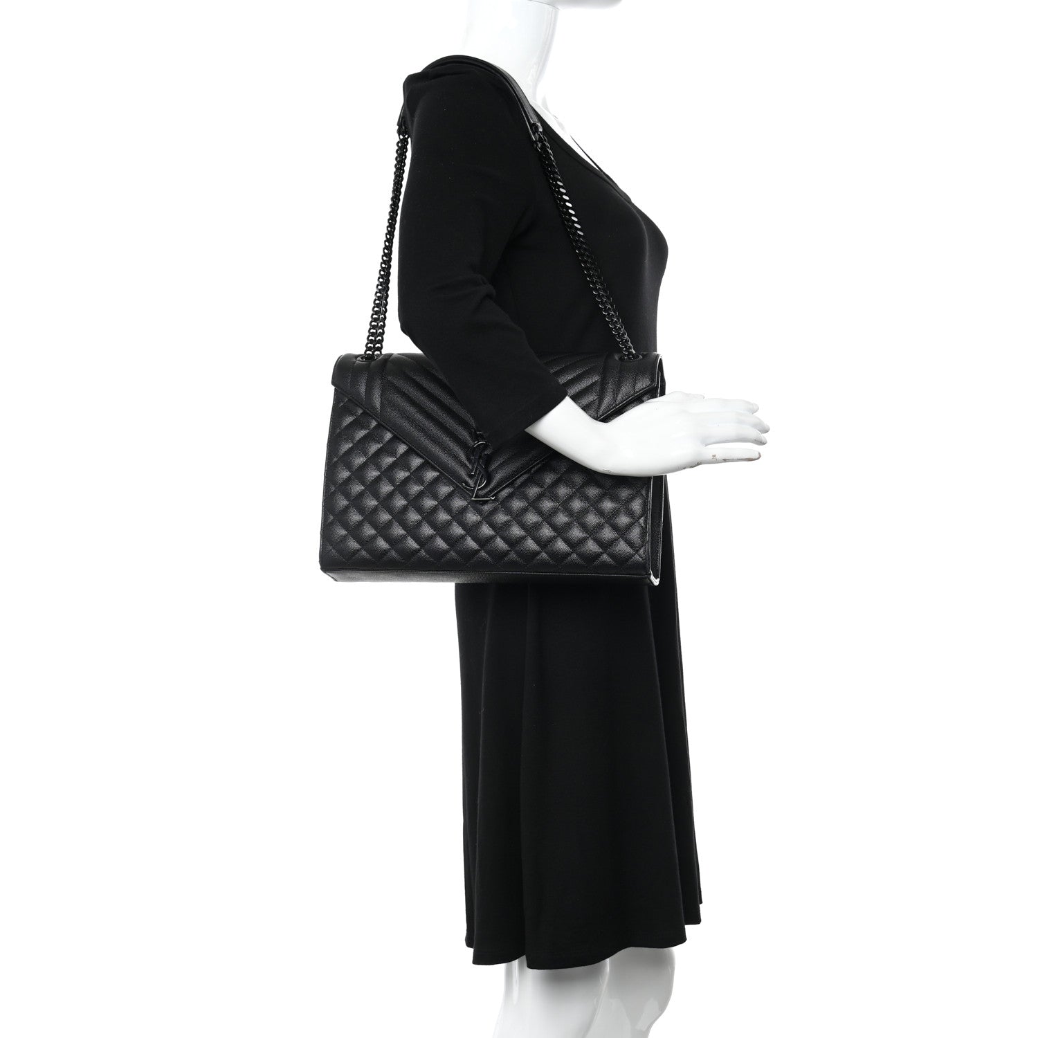 Saint Laurent Grain De Poudre Textured Mixed Matelasse Large Triquilt Monogram Monochrome Satchel Black 2 of 12