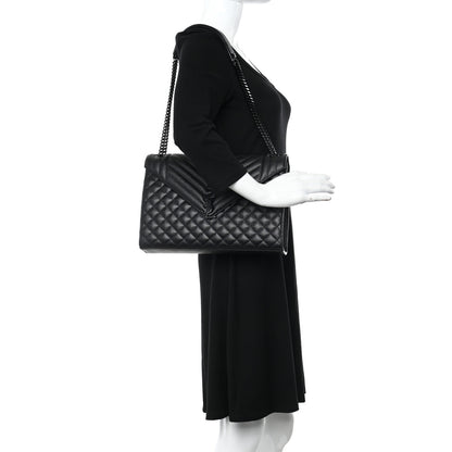 Saint Laurent Grain De Poudre Textured Mixed Matelasse Large Triquilt Monogram Monochrome Satchel Black 2 of 12