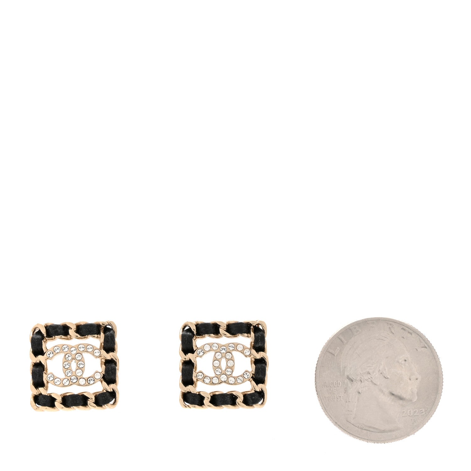 Chanel Crystal Lambskin Chain Sergeant Chanel Stud Earrings Black Gold 2 of 5