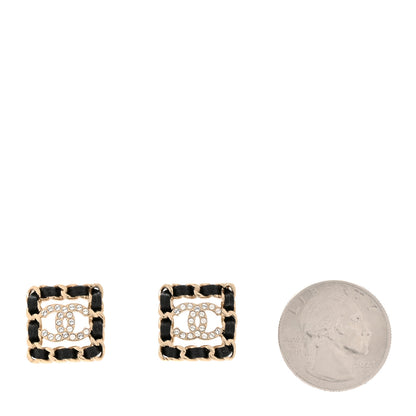 Chanel Crystal Lambskin Chain Sergeant Chanel Stud Earrings Black Gold 2 of 5