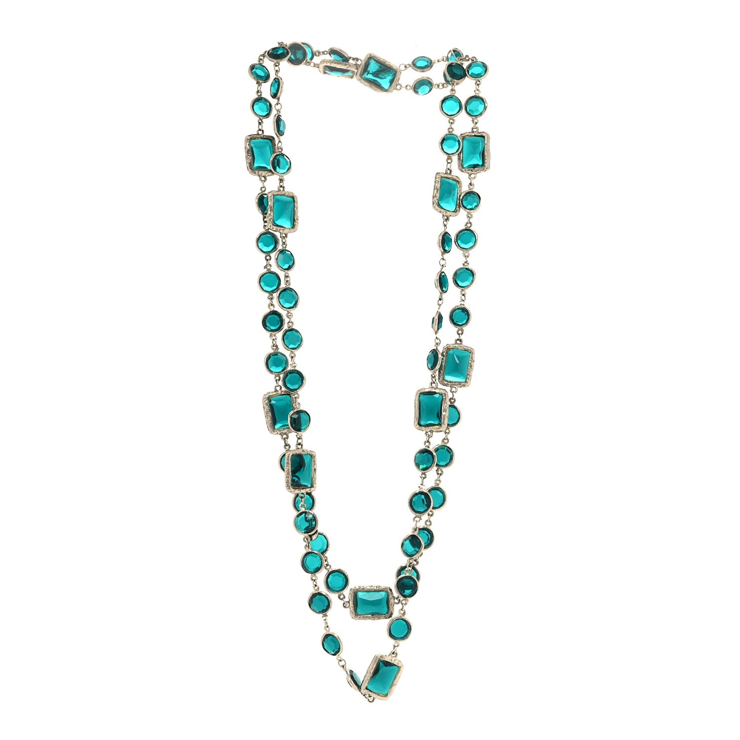 Swarovski Crystal Chicklet Sautoir Necklace Gold Green