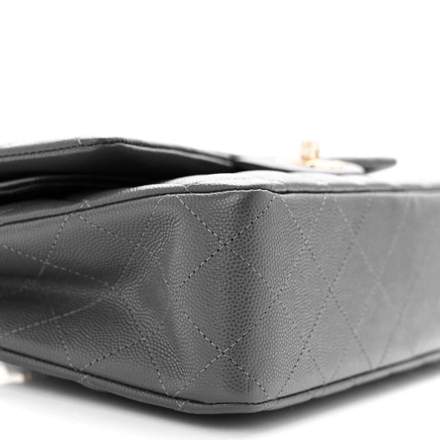 Caviar Quilted Medium Double Flap Dark Grey