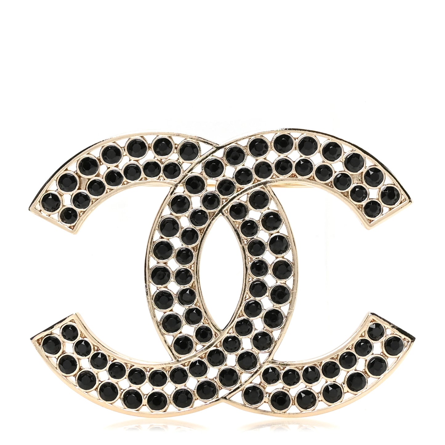 Metal Crystal CC Brooch Gold Black