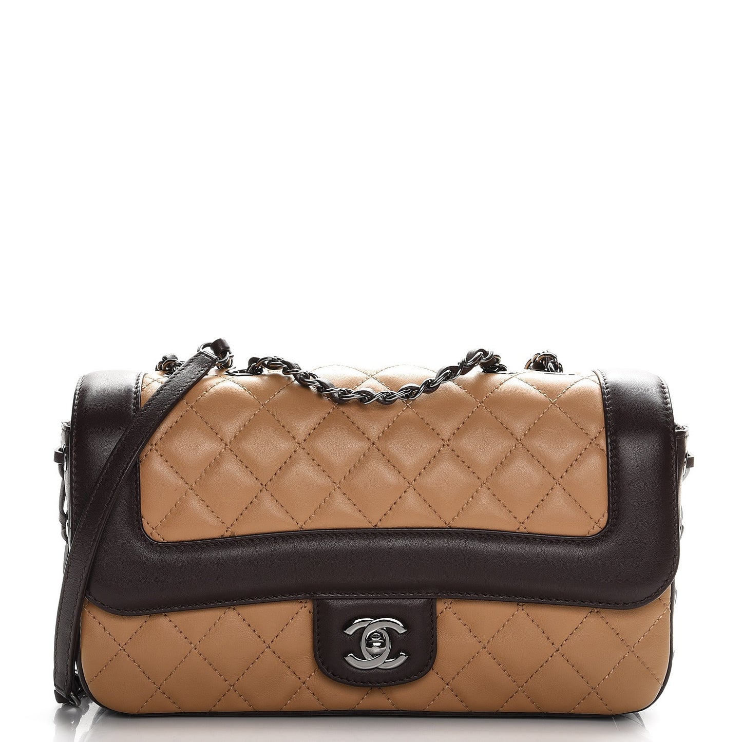 Calfskin Quilted Medium Coco Corset Flap Brown Beige