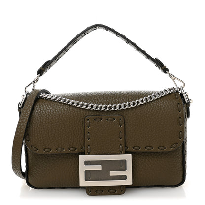 Fendi Cuoio Roma Sellerissima Nappa Sintetica Tape Stitch Mini Baguette Argento 1 of 10
