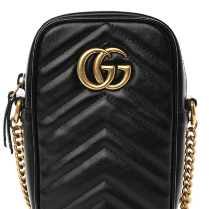Gucci Calfskin Matelasse Mini GG Marmont Crossbody Bag Black 7 of 9