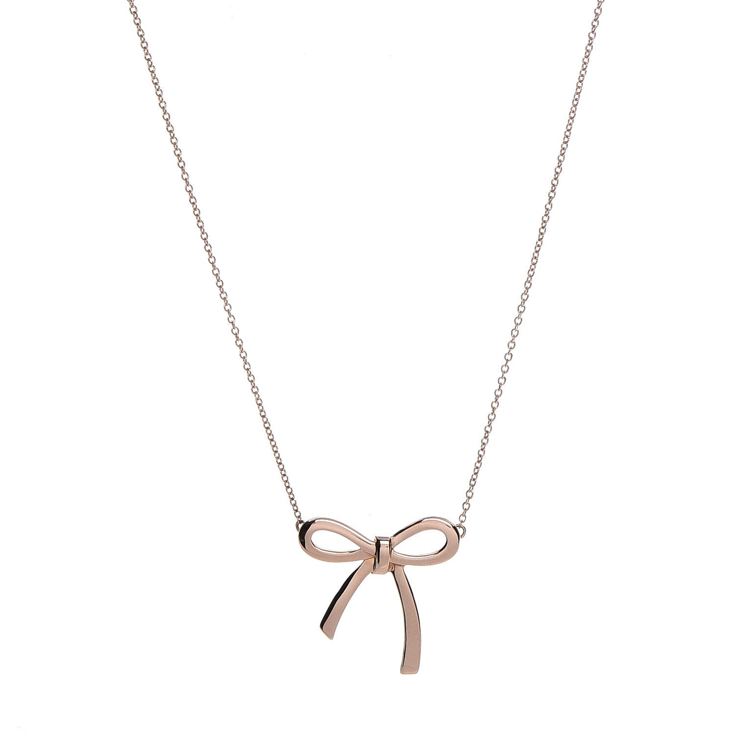 Tiffany 18K Rose Gold Mini Bow Pendant Necklace 1 of 8
