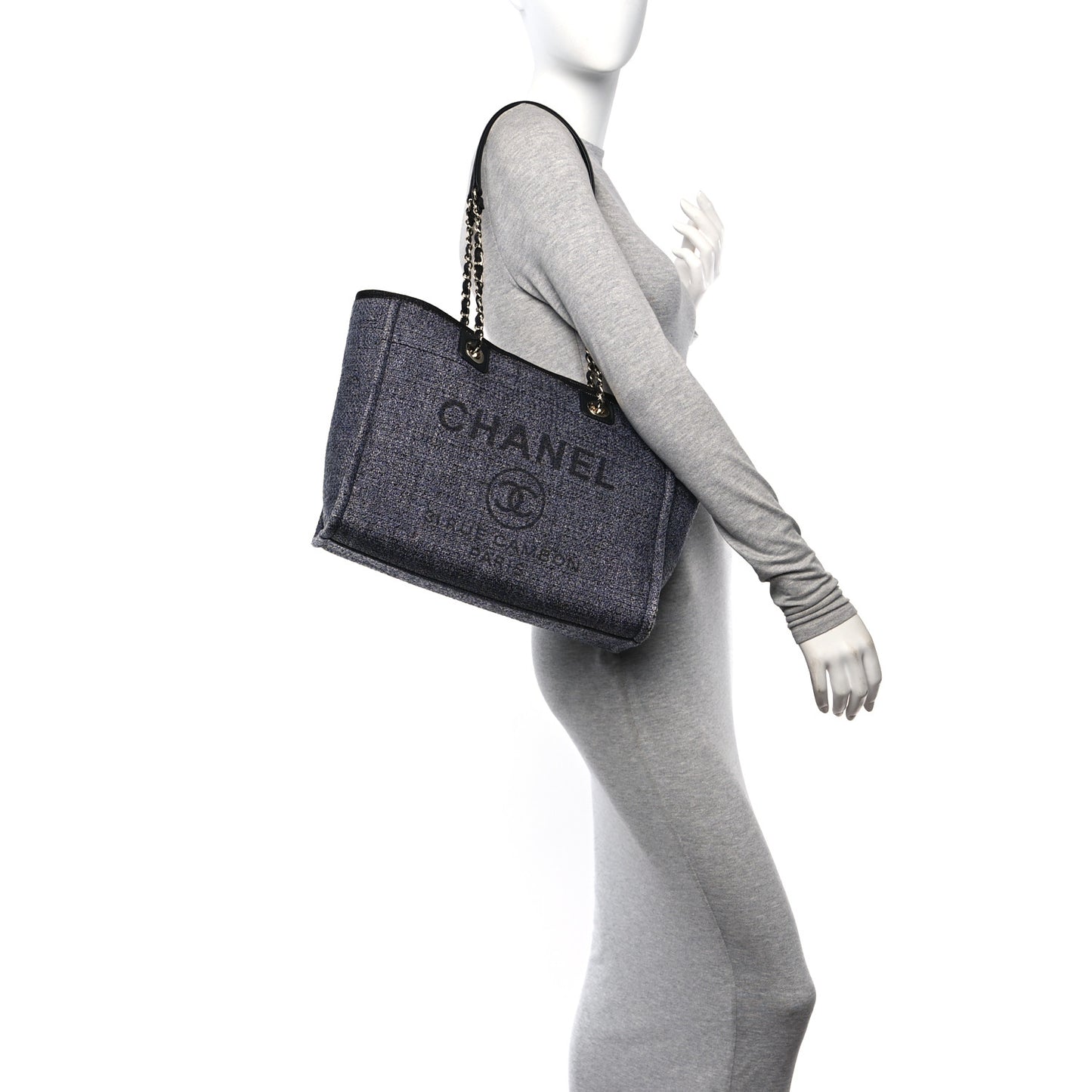 Mixed Fibers Calfskin Small Deauville Tote Blue