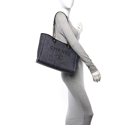 Chanel Mixed Fibers Calfskin Small Deauville Tote Blue 3 of 10