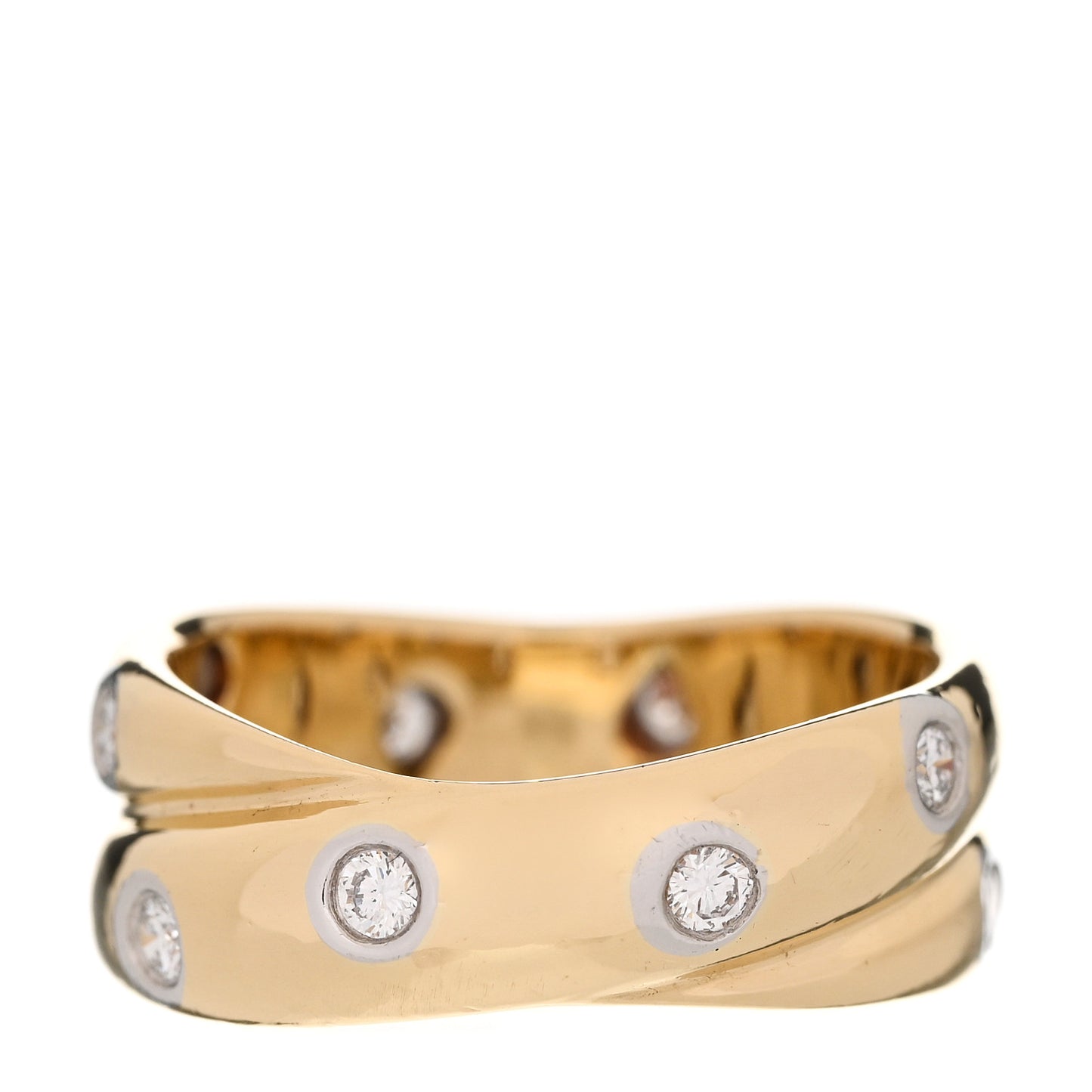 18K Yellow Gold Platinum Diamond Etoile Twist Band Ring 49 5