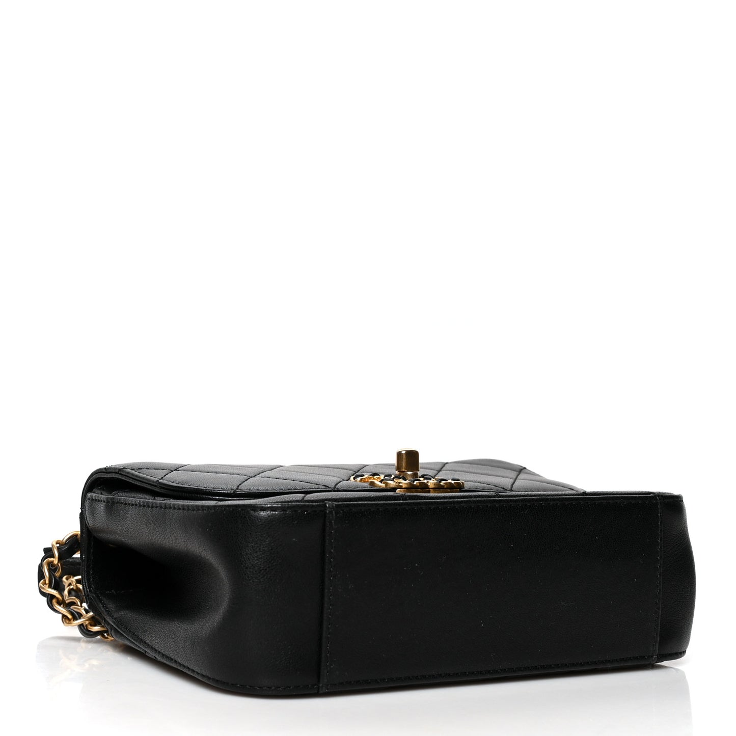 Lambskin Quilted Small Chain Infinity Top Handle Flap Black