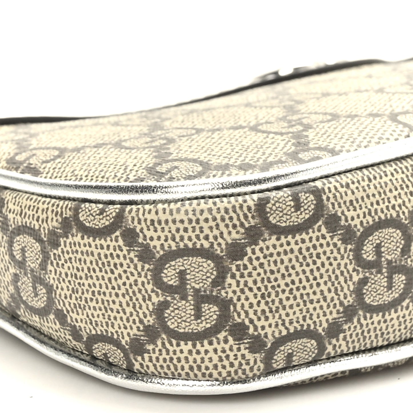 GG Supreme Monogram Lame Textured Dollar Calfskin Mini Ophidia Chain Bag Beige Ebony Silver