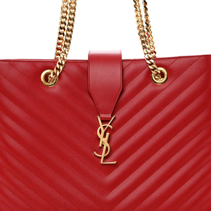 Saint Laurent Grain De Poudre Matelasse Chevron Monogram Shopping Bag Red 9 of 12