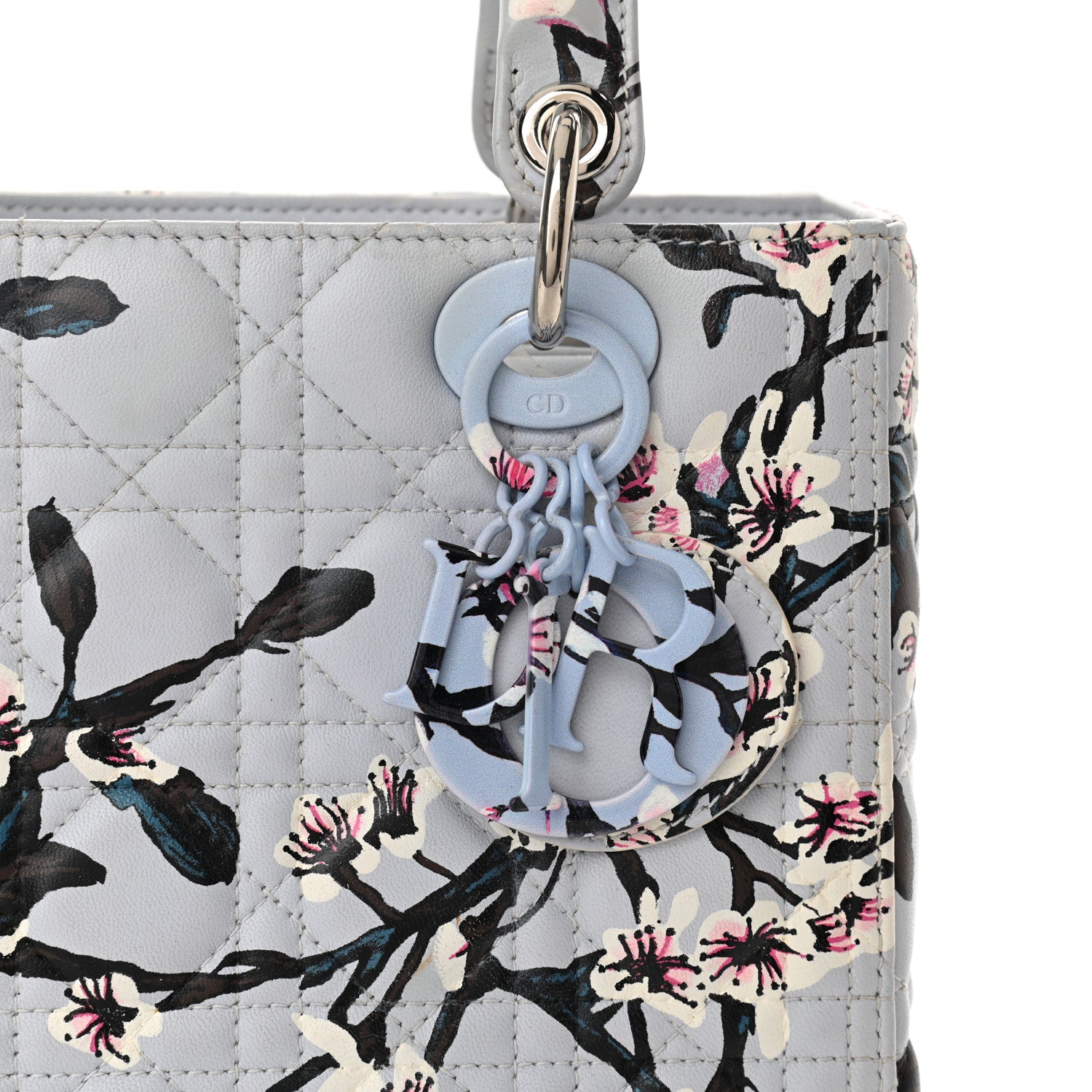 Christian Dior Lambskin Cannage Floral Printed Medium Lady Dior Light Blue 7 of 10