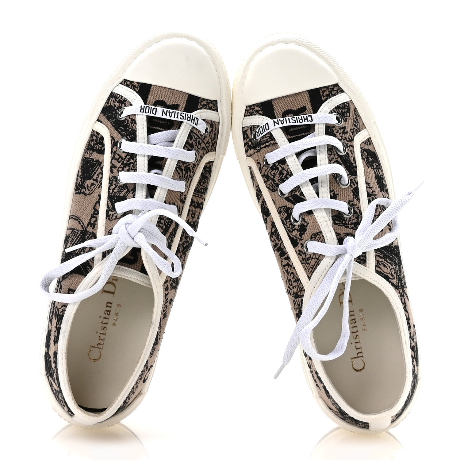 Christian Dior Canvas Embroidered Plan De Paris Womens Walk'N'Dior Low Top Sneakers 38 Beige Black 2 of 8