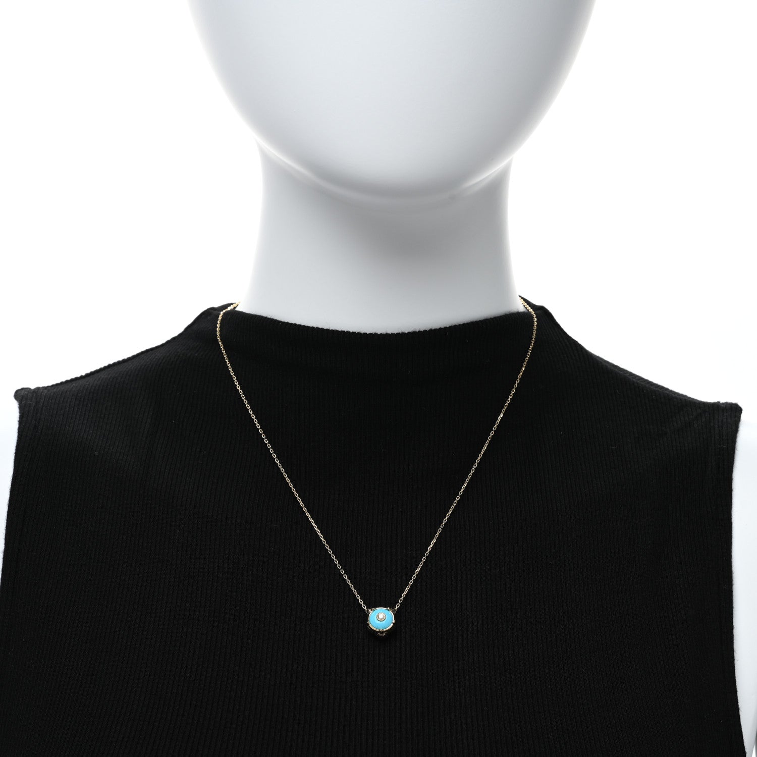 Gucci 18K Yellow Gold Diamond Turquoise Le Marche Des Merveilles Feline Pendant Necklace 3 of 5