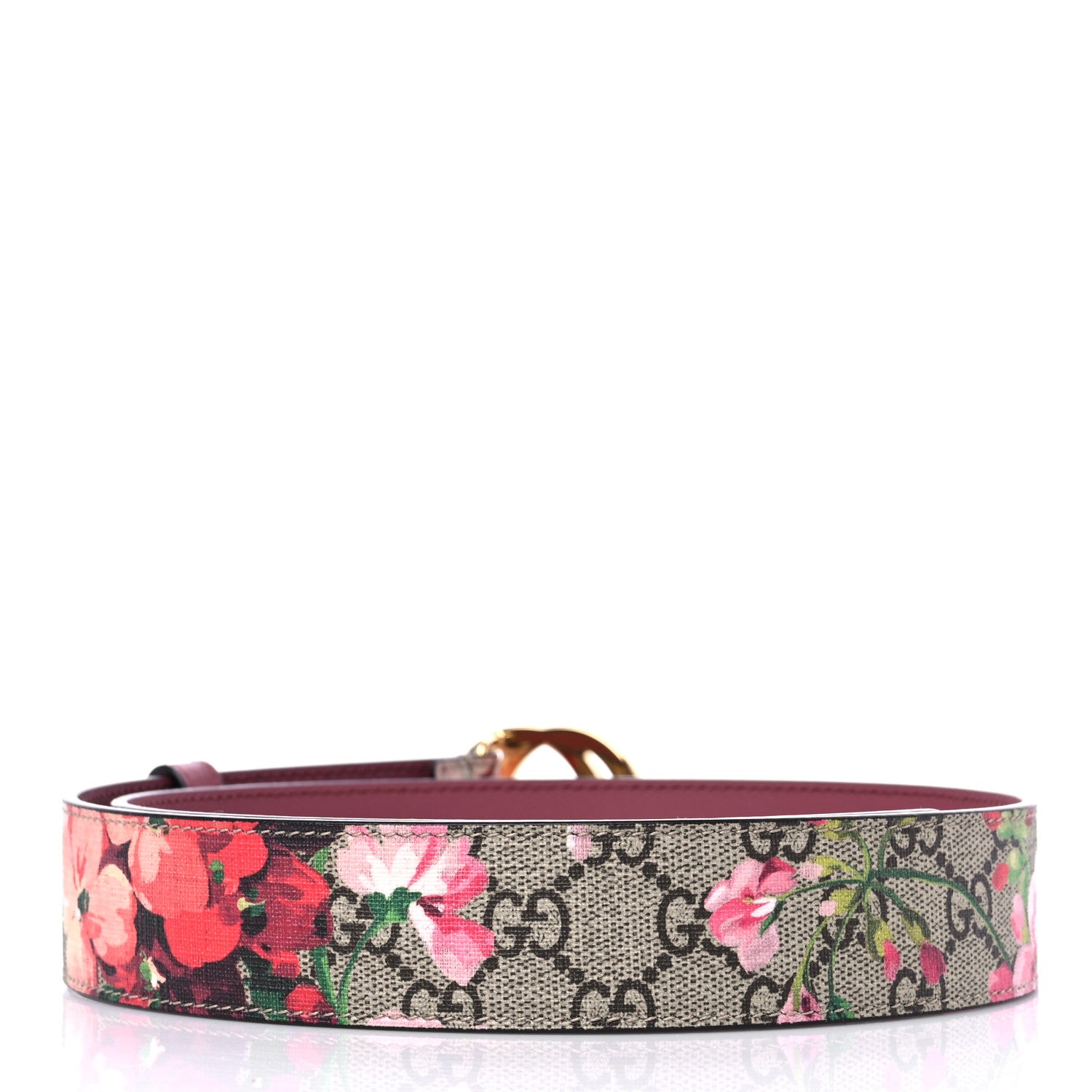 Gucci GG Supreme Monogram Blooms Moon Calfskin Interlocking G 37mm Belt 80 32 Beige Ebony Multicolor Dry Rose 2 of 4