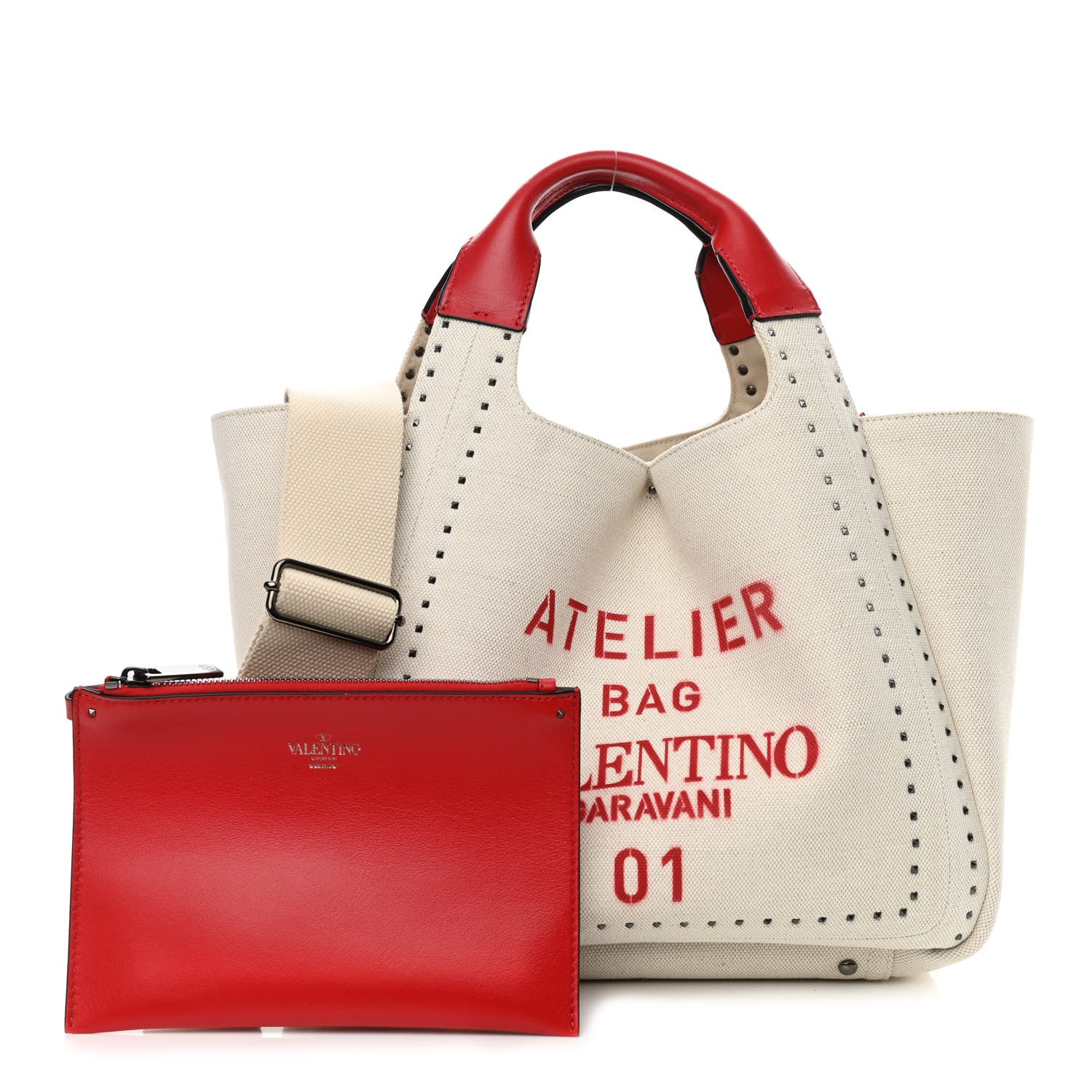 Valentino Garavani Canvas Atelier 01 Metal Stitch Edition Medium Tote Bag Naturale 1 of 11