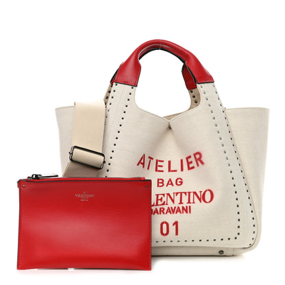 Valentino Garavani Canvas Atelier 01 Metal Stitch Edition Medium Tote Bag Naturale 1 of 11