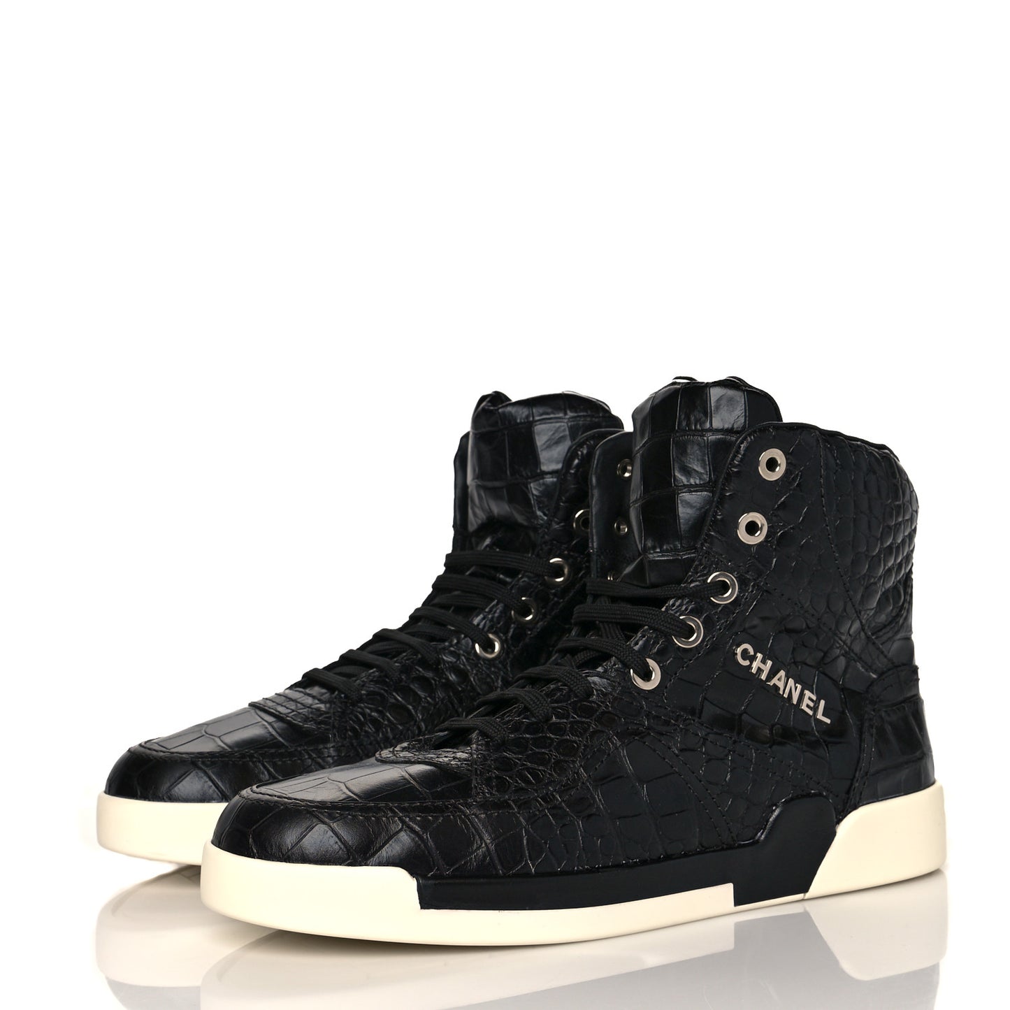 Calfskin Crocodile Embossed Mens Cocodile High Top Sneakers 45 Black