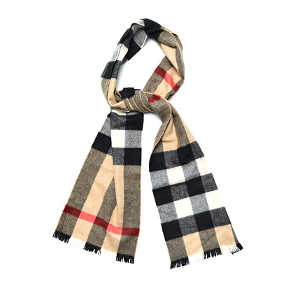 Burberry Cashmere Mega Check Fringe Scarf Camel 1 of 5