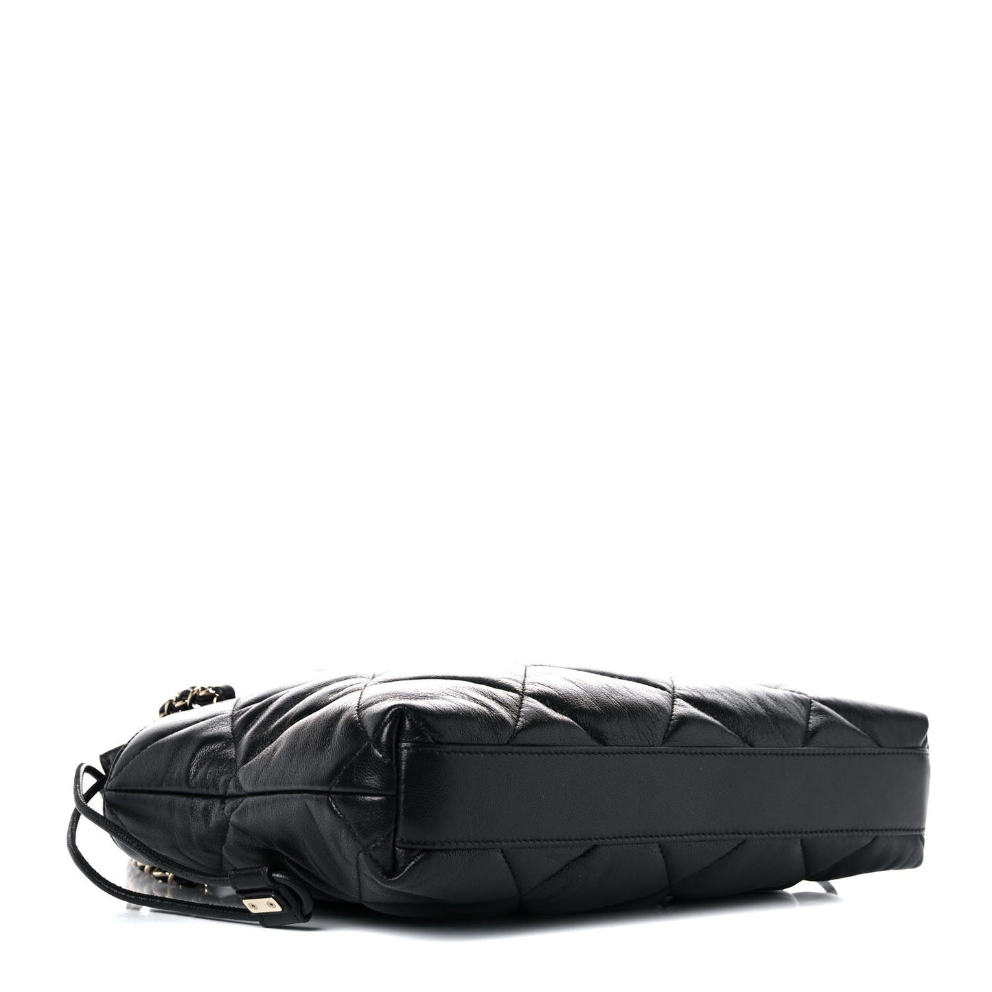 Lambskin Quilted Small Drawstring Shopping Bag Black