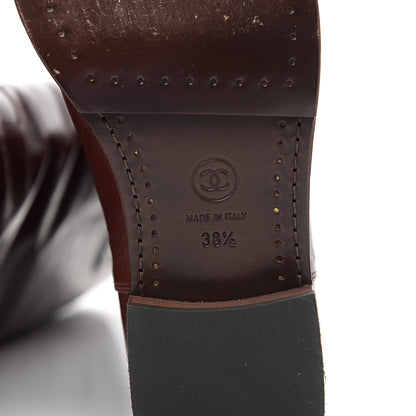 Chanel Aged Glazed Calfskin Grosgrain Knee High CC Boots 38.5 Brown Black 6 of 10