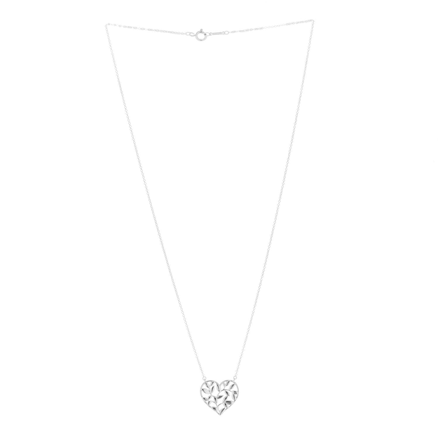 Tiffany Sterling Silver Paloma Picasso Olive Leaf Heart Pendant Necklace 3 of 7