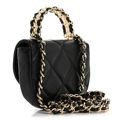 Chanel Lambskin Quilted Pearl Top Handle Clutch With Chain Black 3 of 15