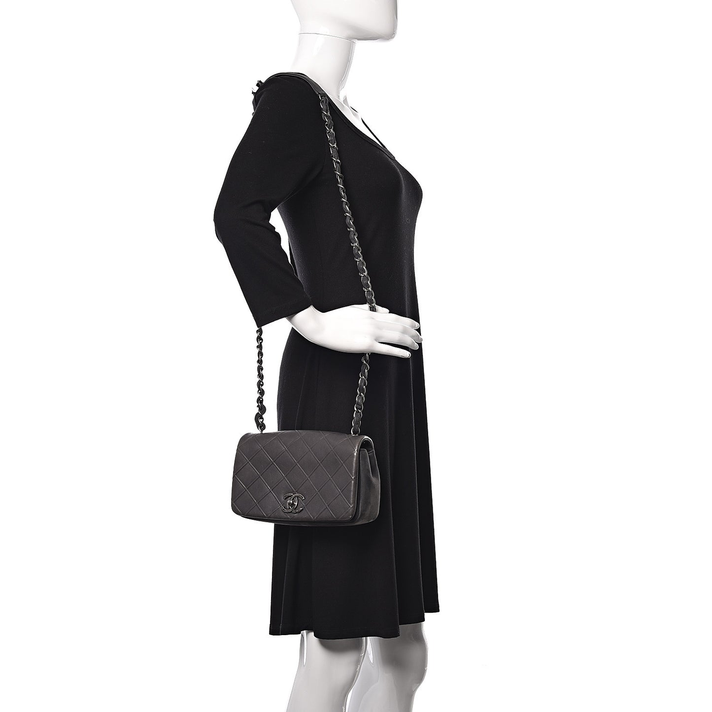 Calfskin Diamond Embossed New Chic Flap Grey