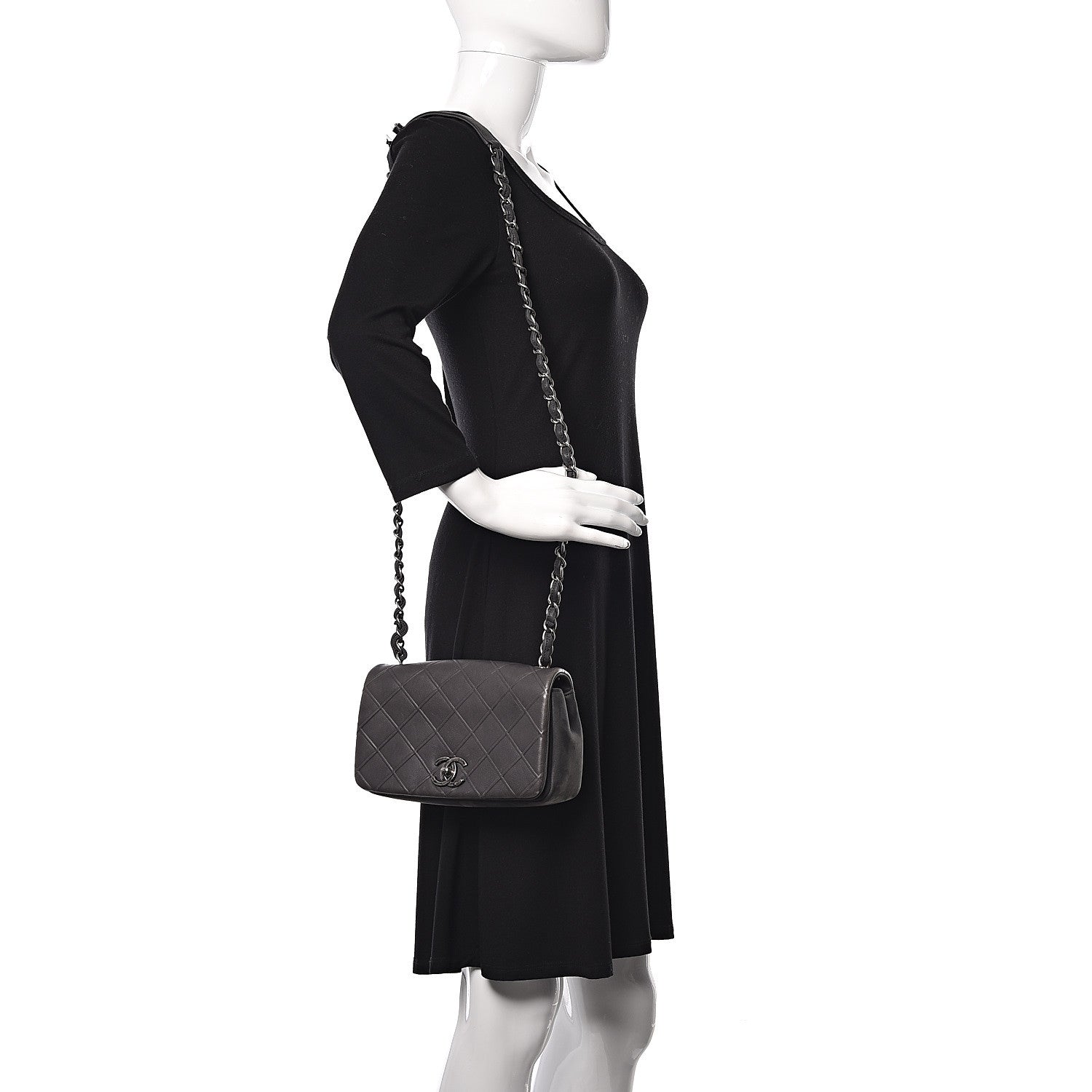 Chanel Calfskin Diamond Embossed New Chic Flap Grey 2 of 14