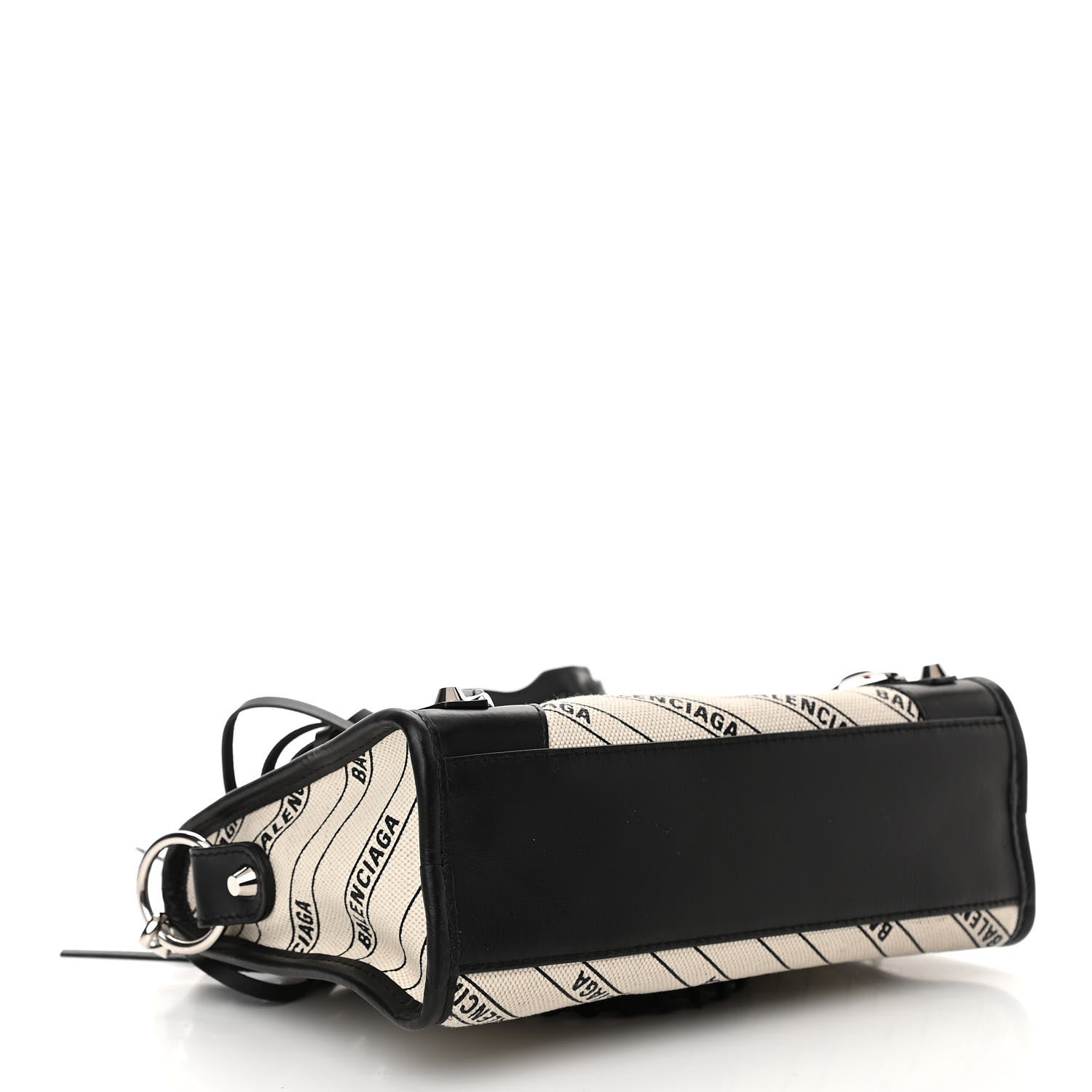Balenciaga Canvas Satin Calfskin Diagonal Allover Logo Print Classic Silver Hardware Mini City Natural Black 4 of 11