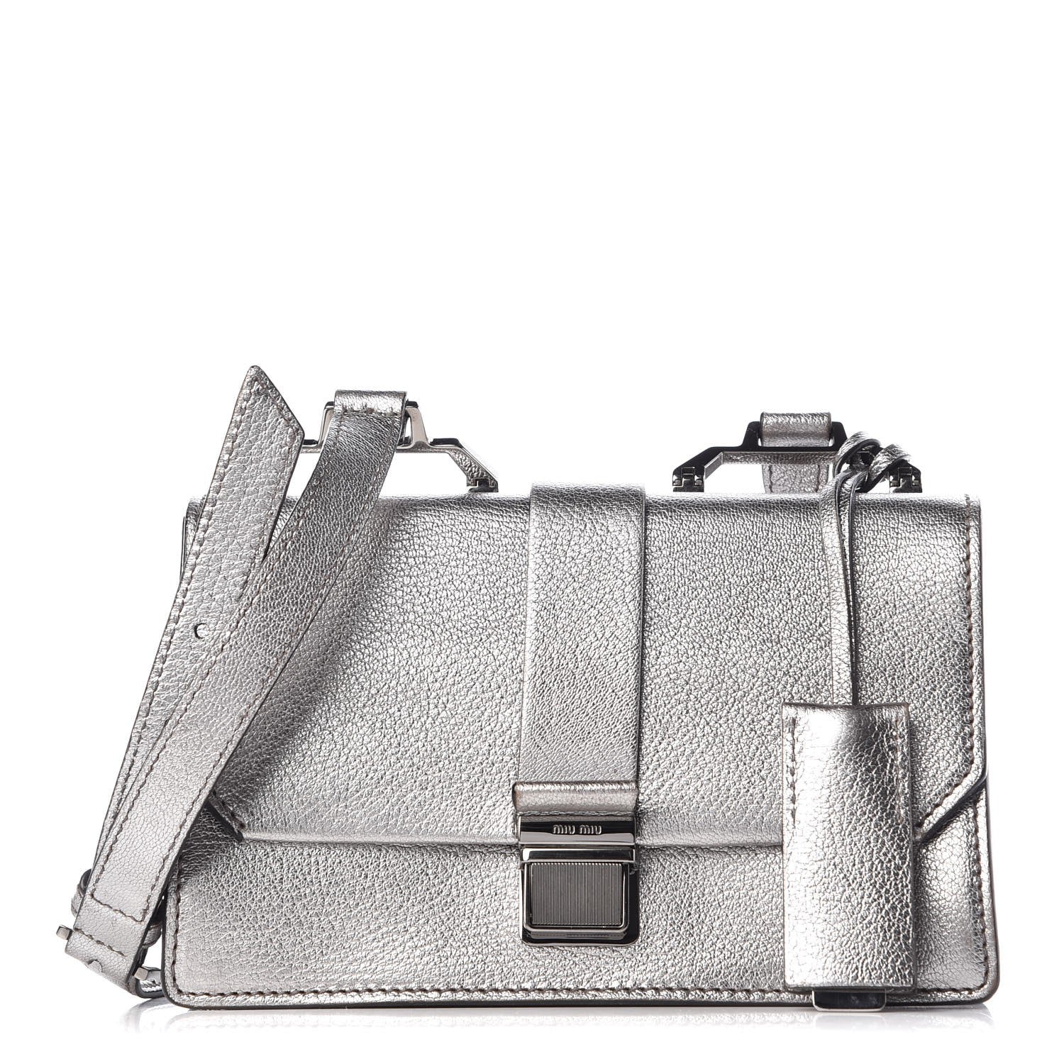Miu Miu Metallic Goatskin Bandoliera Madras Shoulder Bag Chrome 1 of 13