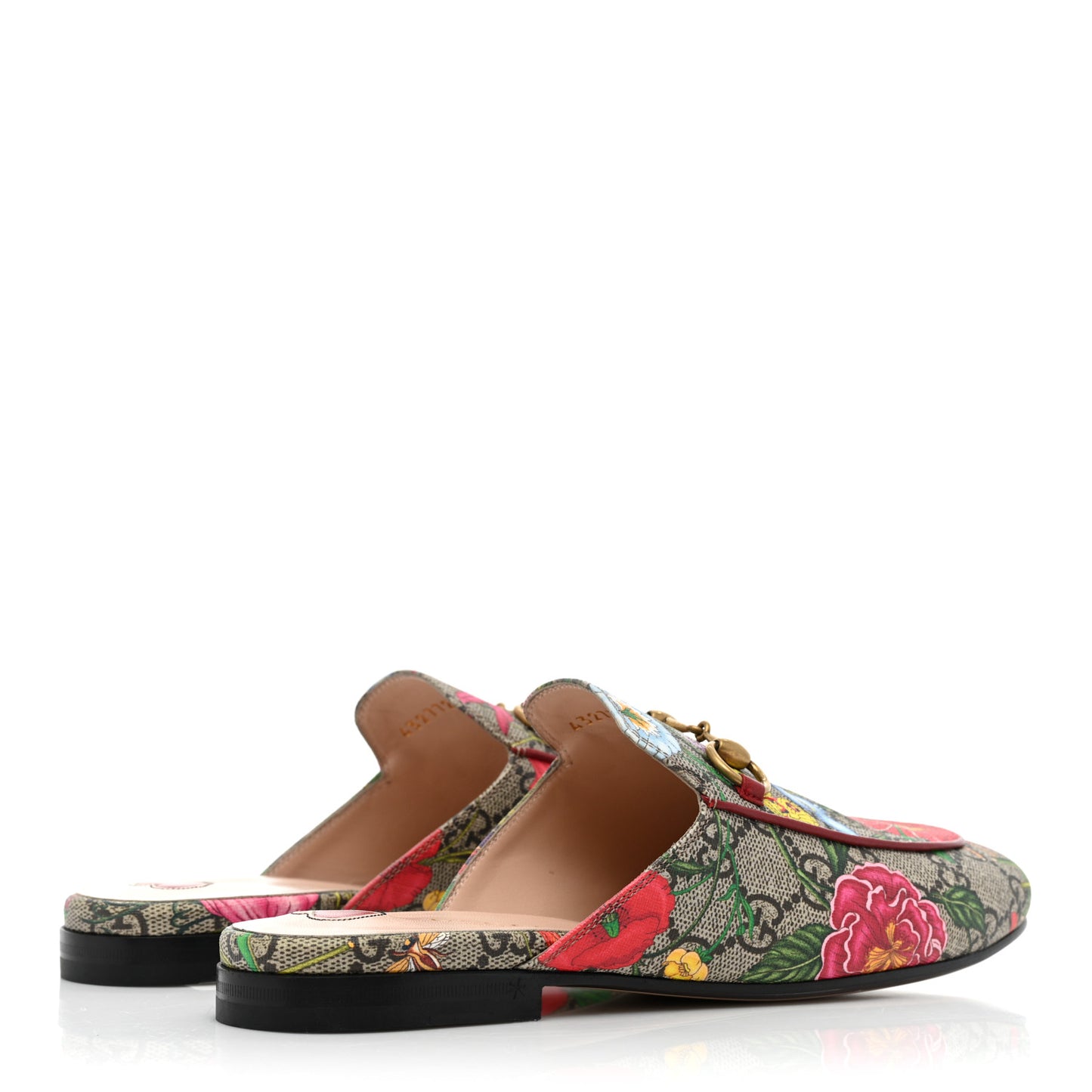 GG Supreme Monogram Flora Womens Princetown Slippers 36 Beige Ebony Multicolor Rosso
