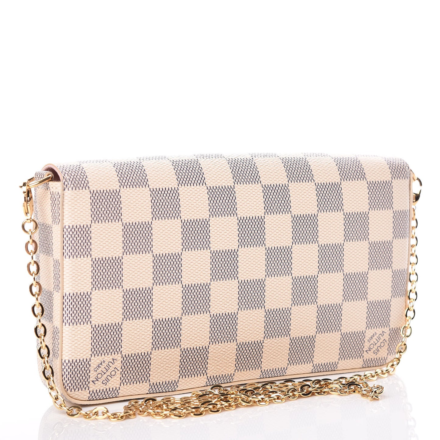 Damier Azur Pochette Felicie Chain Wallet Rose Ballerine