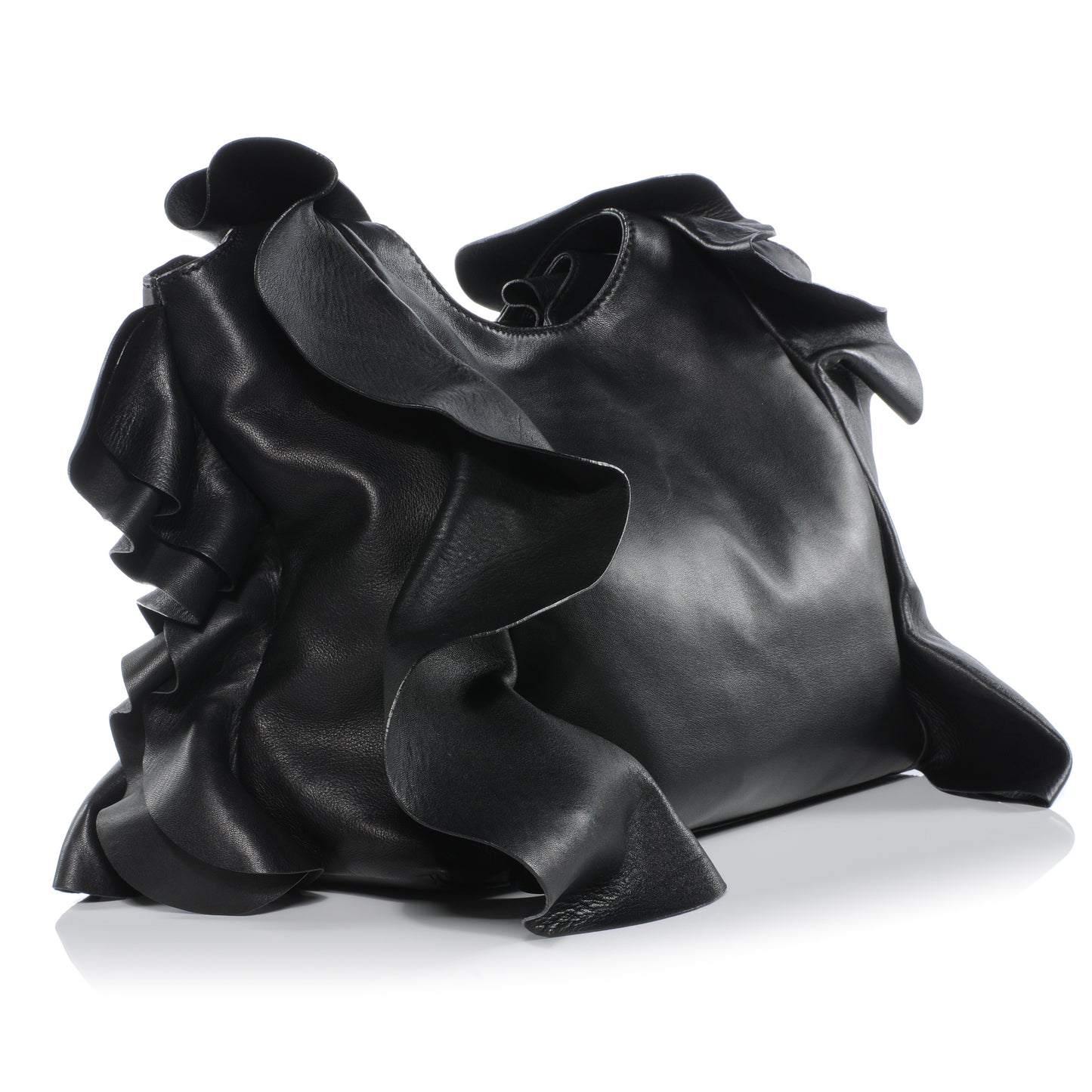 Nappa Leather Ruffled Hobo Black