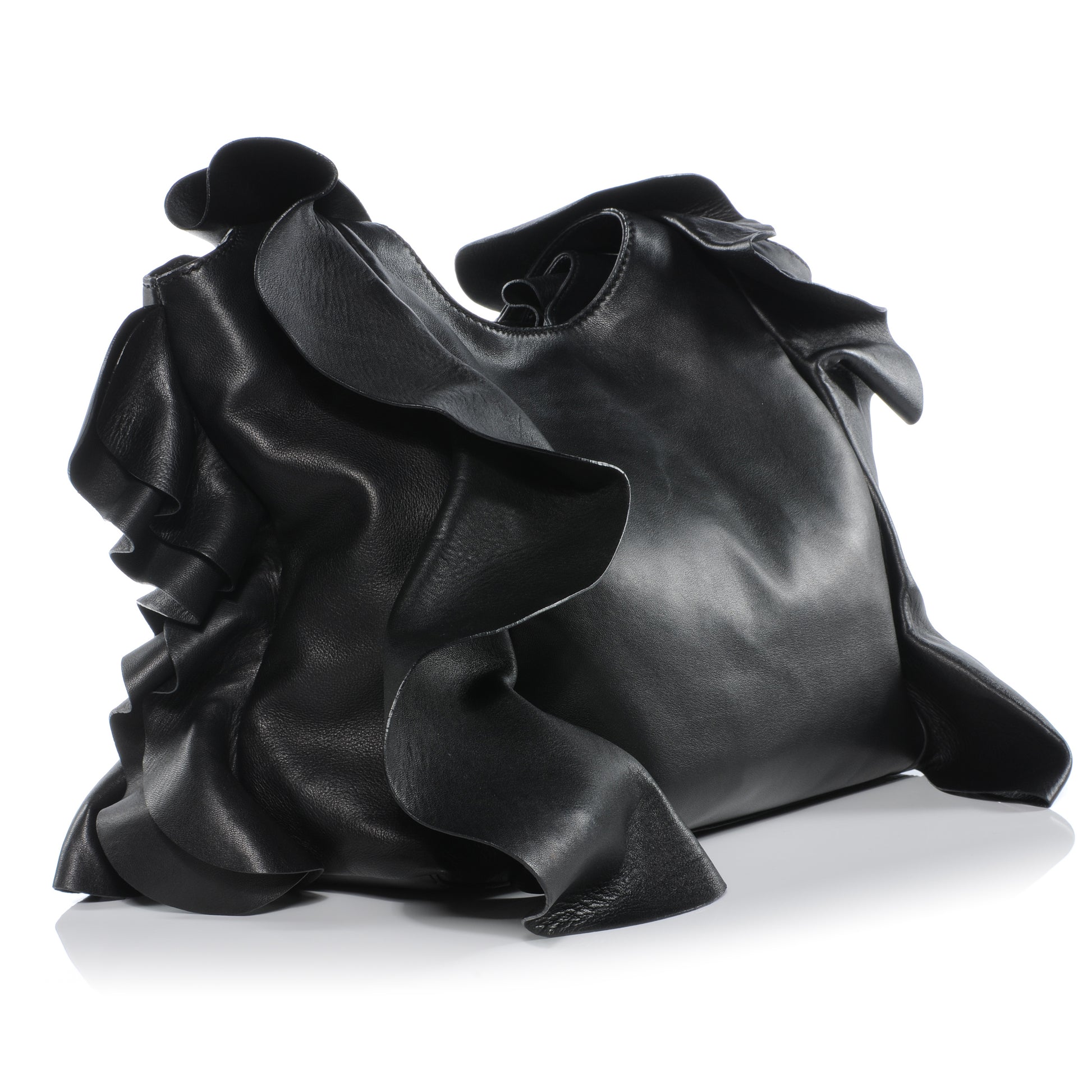 Valentino Garavani Nappa Leather Ruffled Hobo Black 4 of 9