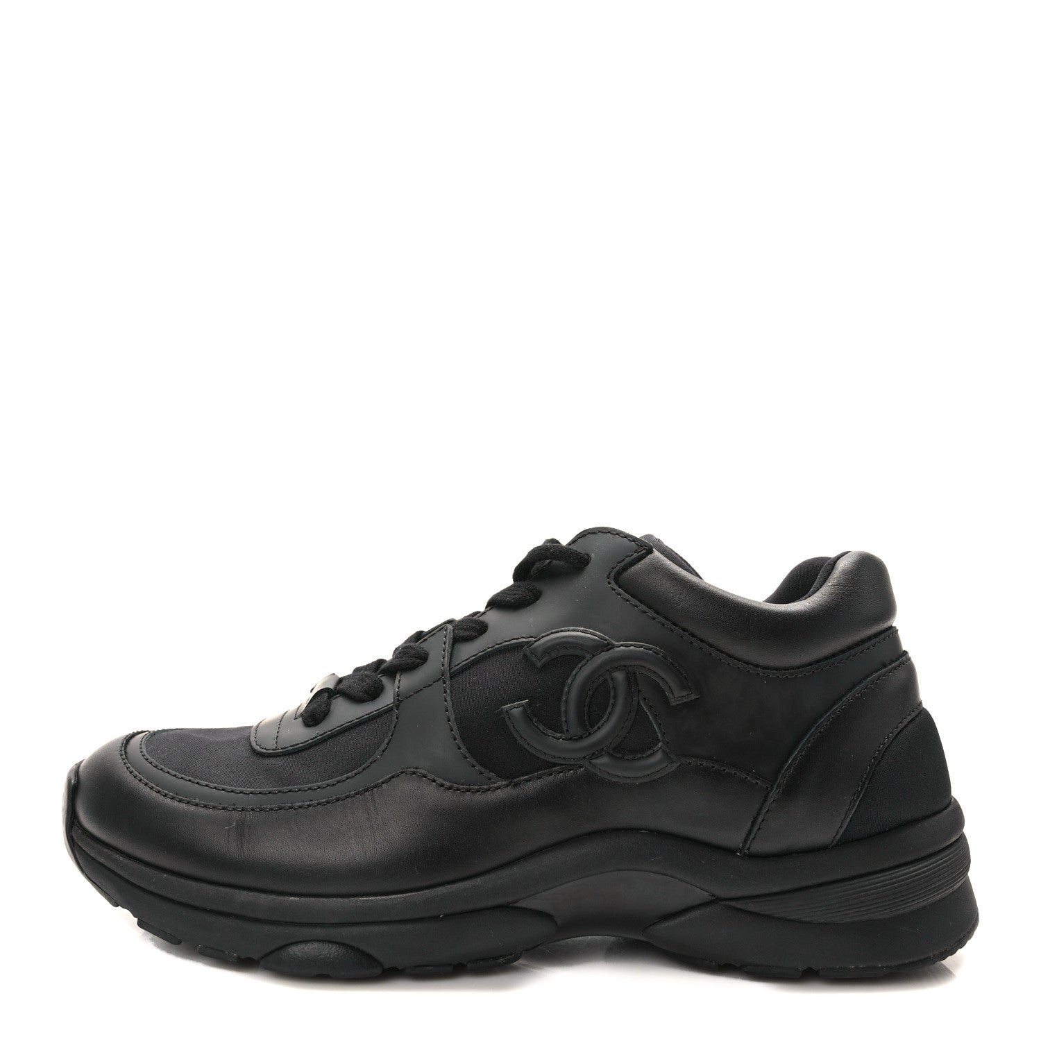 Chanel Lambskin Fabric CC Uniform Sneakers 37.5 Black 1 of 8