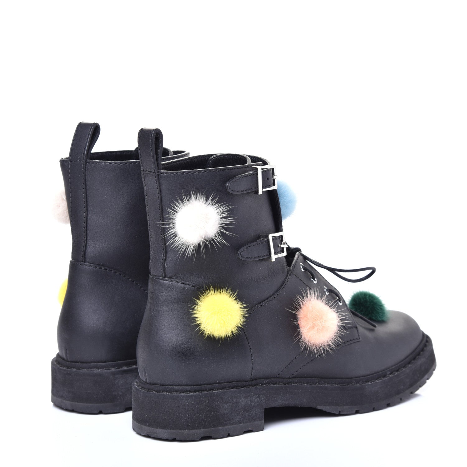 Fendi Calfskin Pom Pom Biker Boots 36 Black 4 of 8
