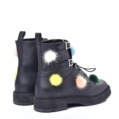 Fendi Calfskin Pom Pom Biker Boots 36 Black 4 of 8