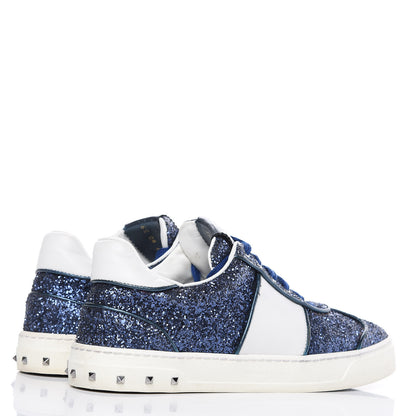 Valentino Garavani Calfskin Glitter Flycrew Sneakers 39 Blue 4 of 8