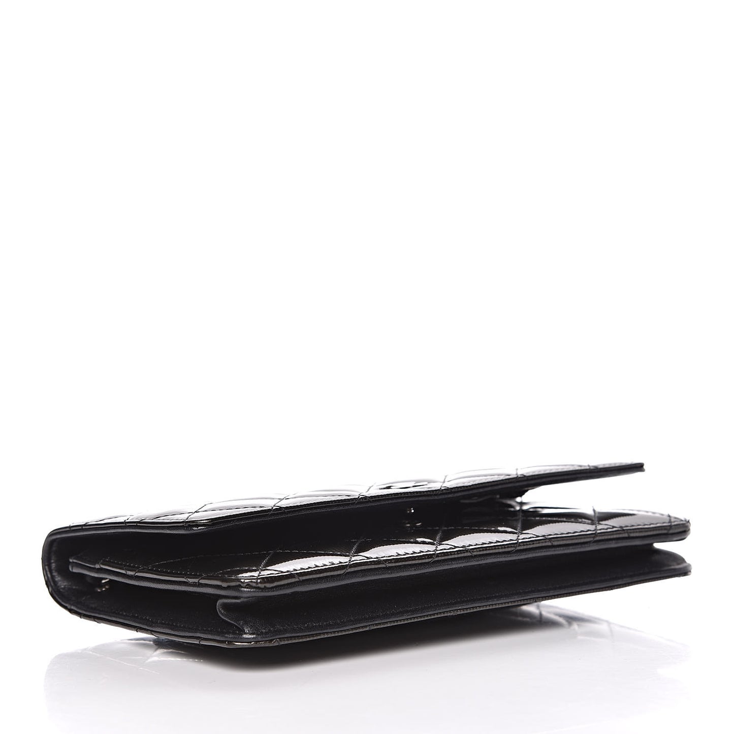 Striated Patent Quilted Wallet on Chain WOC Black