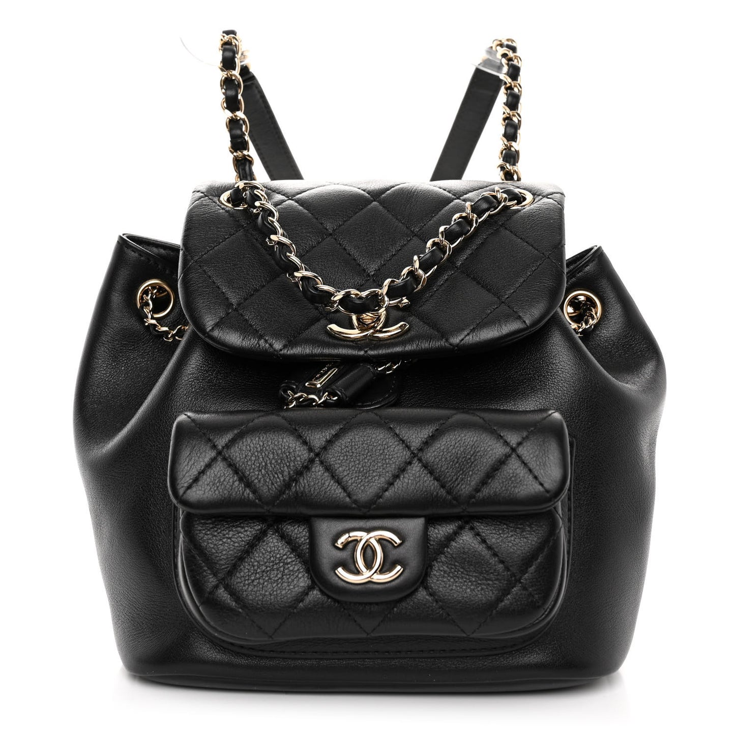 Lambskin Quilted Small Duma Drawstring Backpack Black