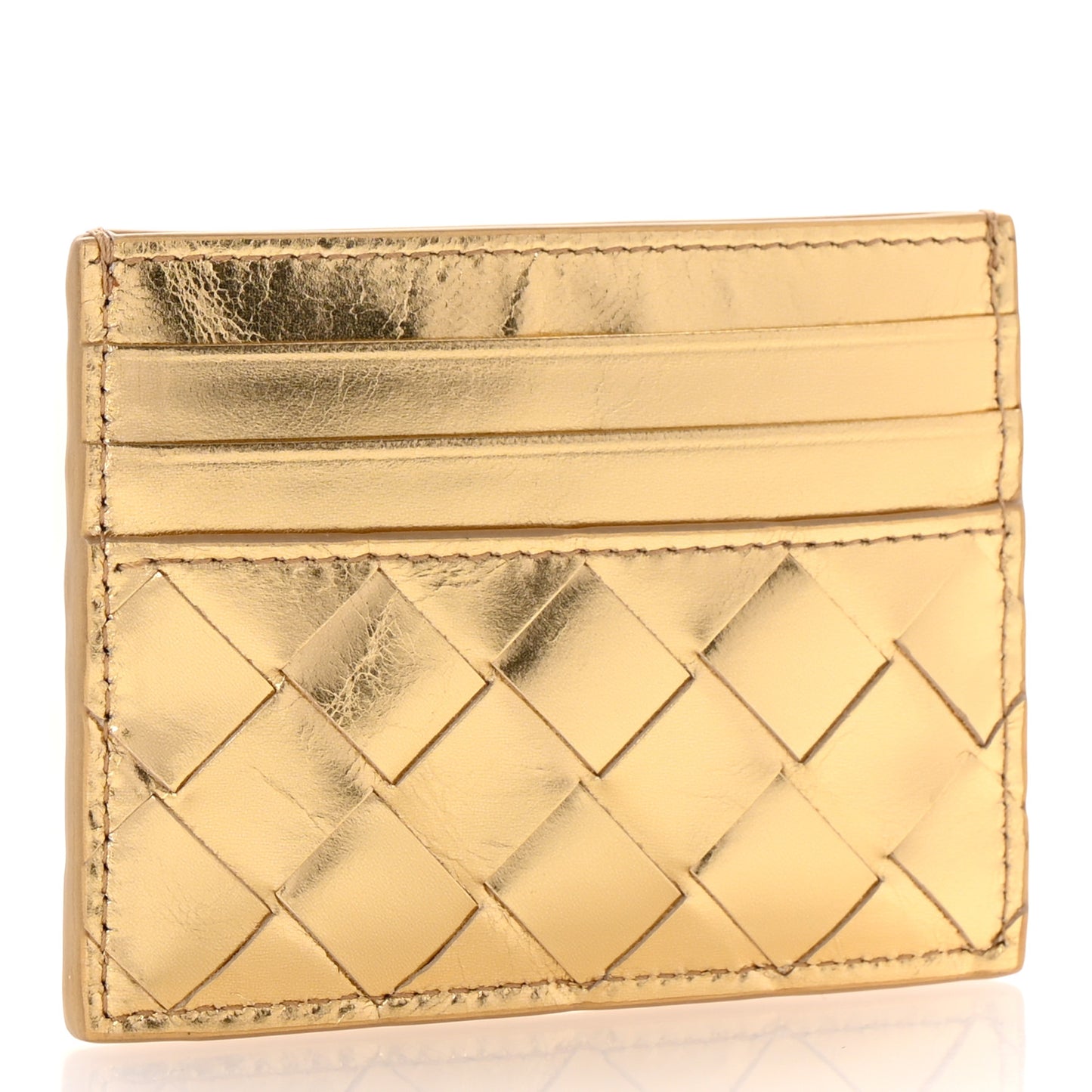 Metallic Nappa Intrecciato Card Case Gold