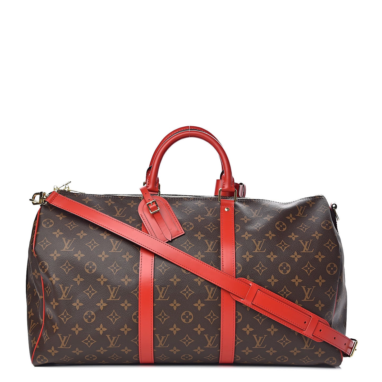Calfskin Monogram Keepall Bandouliere 50 Coquelicot