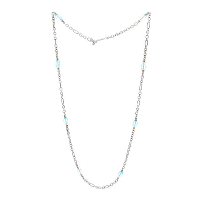 David Yurman Sterling Silver 18K Yellow Gold Diamond Blue Topaz Figaro Chain Necklace 3 of 4
