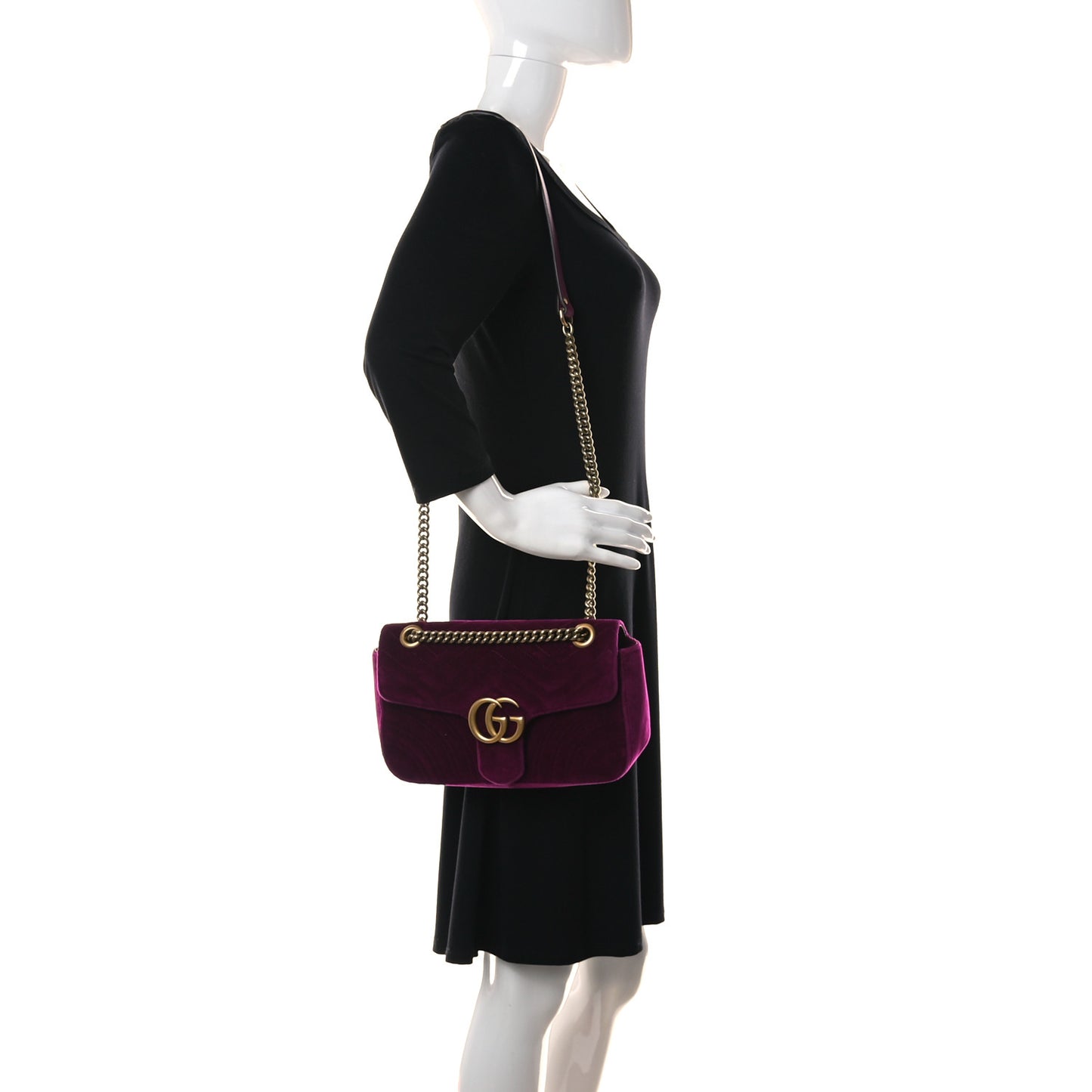 Velvet Matelasse Small GG Marmont Shoulder Bag Fuchsia Violet Cyclamen