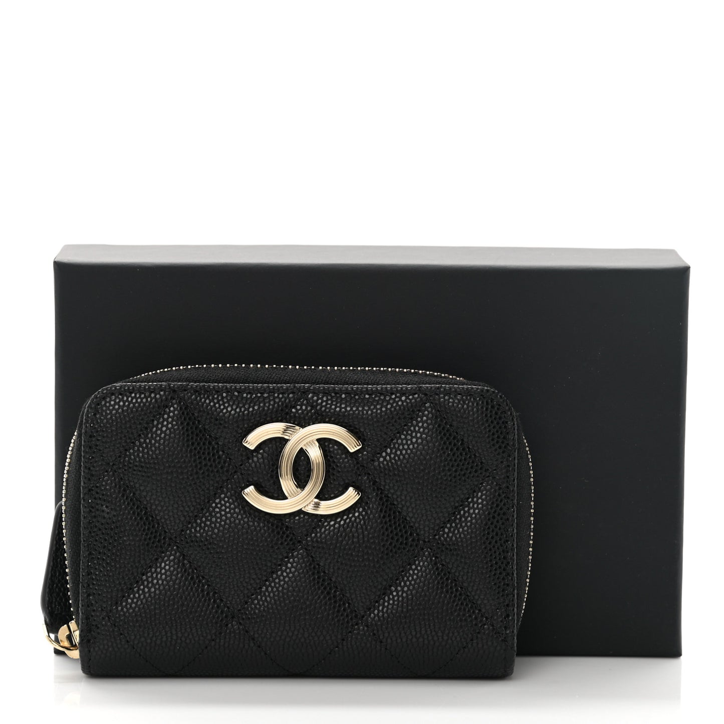 Caviar Quilted CC Zip Around Card Holder Wallet Black