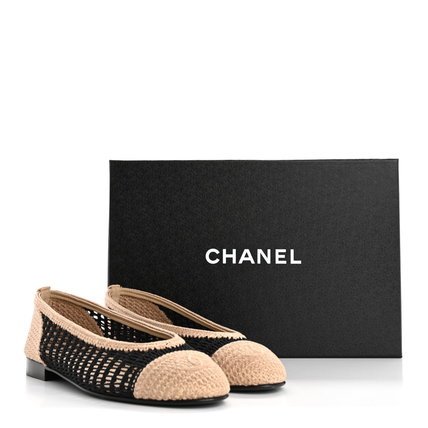 Raffia Cap Toe Ballerina Flats 37.5 Black Beige