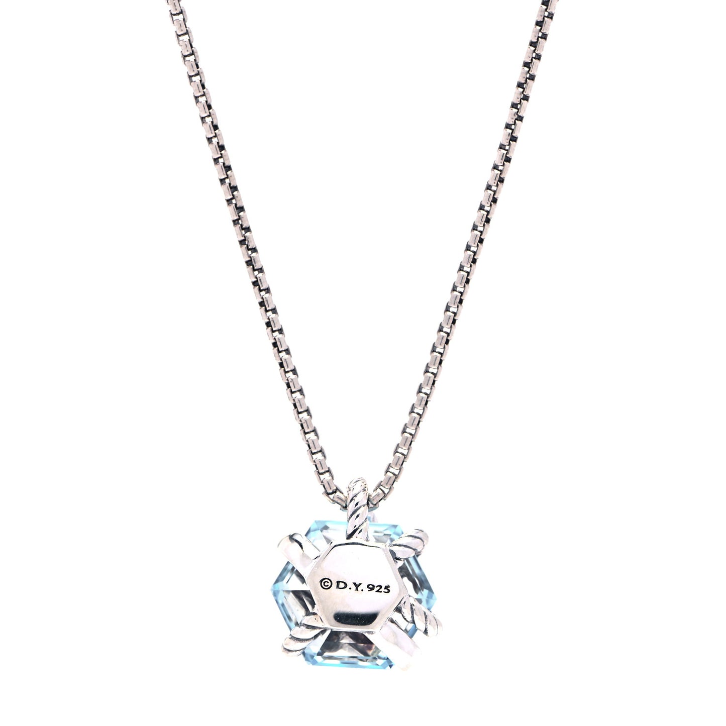 Sterling Silver Diamond Blue Topaz 10mm Petite Cable Wrap Pendant Necklace